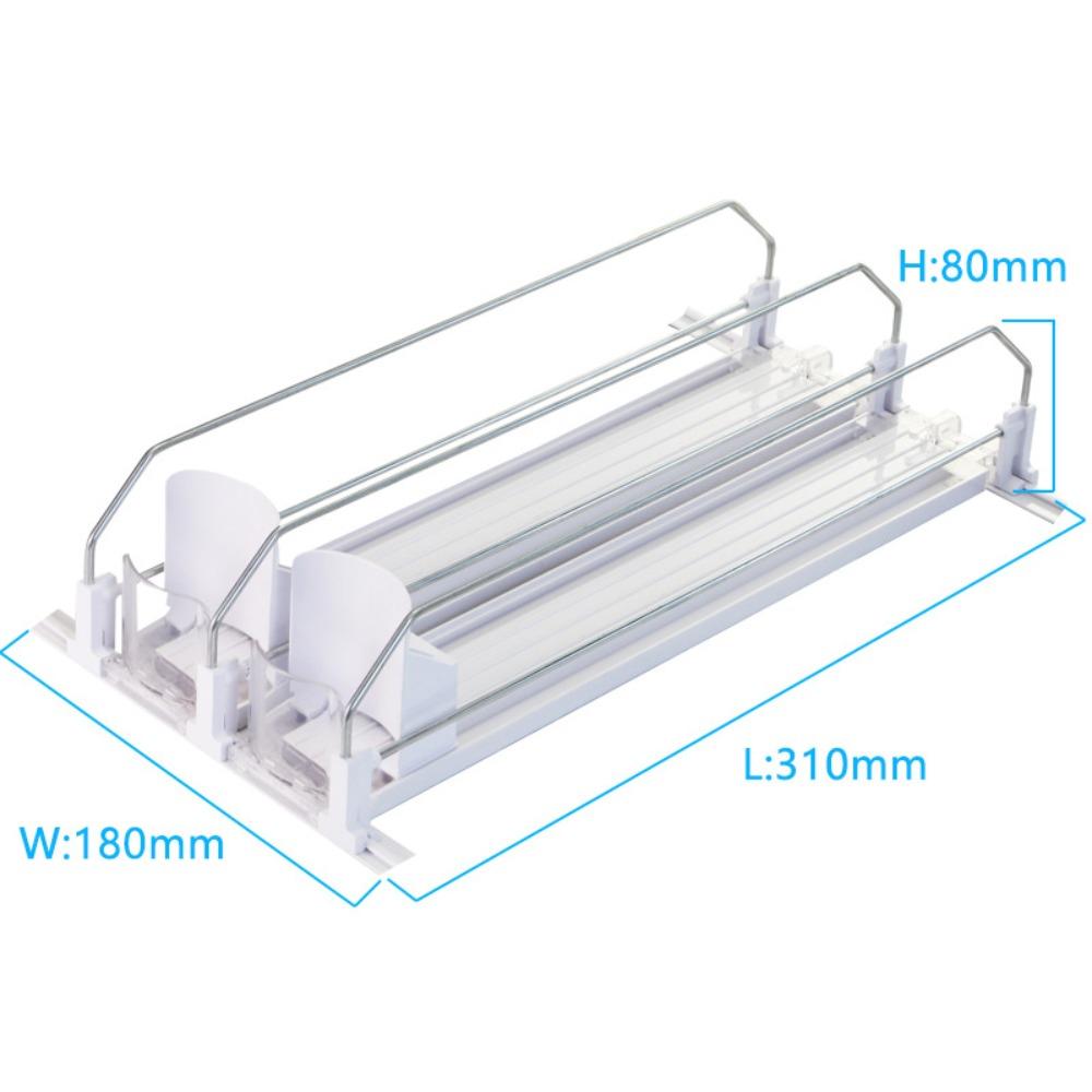 

Self-Sliding Drinks Storage Rack Adjustable Width E-shaped Refrigerator Drink Organizer Spring Push Canned Beverage Shelf
