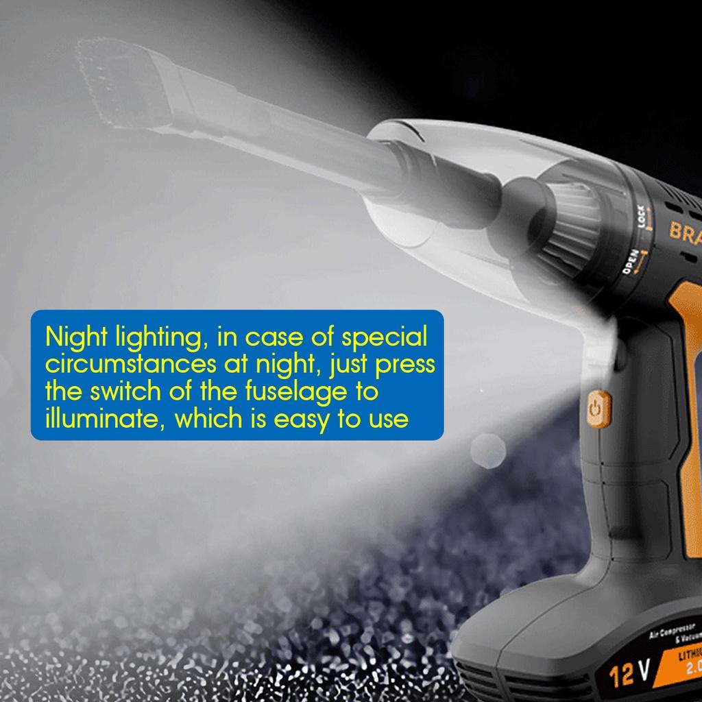 4 In 1 6000Pa Portable Car Vacuum Cleaner Cordless Interior Cleaner with LED Light Tire Pressure Gauge Inflator Auto Accessories