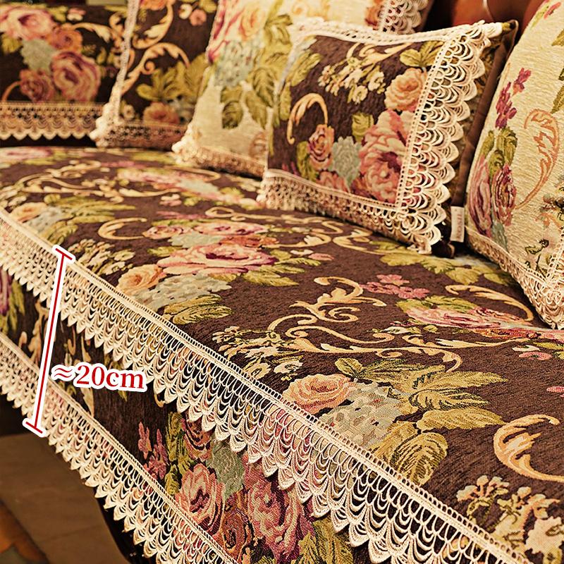 Europäischer Sofakissen mit Spitzensaum, für alle Jahreszeiten, universeller, rutschfester Jacquard-Schonbezug, moderne Wohndekoration, luxuriöser Sofabezug