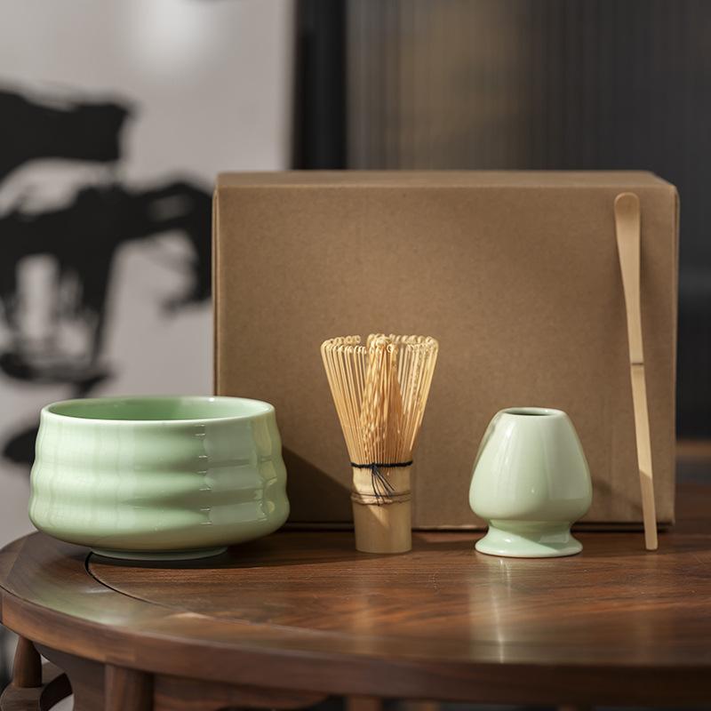 4Pcs/Set Japanese Matcha Tea Set Bamboo Matcha Whisk Scoop and Holder Matcha Bowl Tea Maker Tool Set Ceremony Accessories New