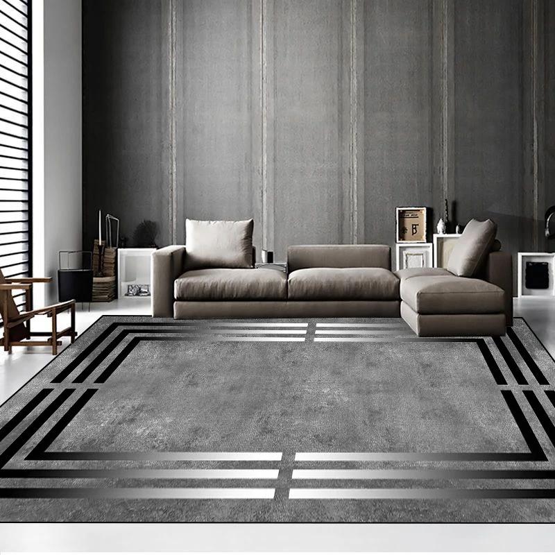 Grauer Teppich im Retro-Stil für großes Wohnzimmer, Minimalismus, Salon-Tischbereich, Rutschfeste Schlafzimmer-Fußmatte 200x300, Dekoration Zuhause
