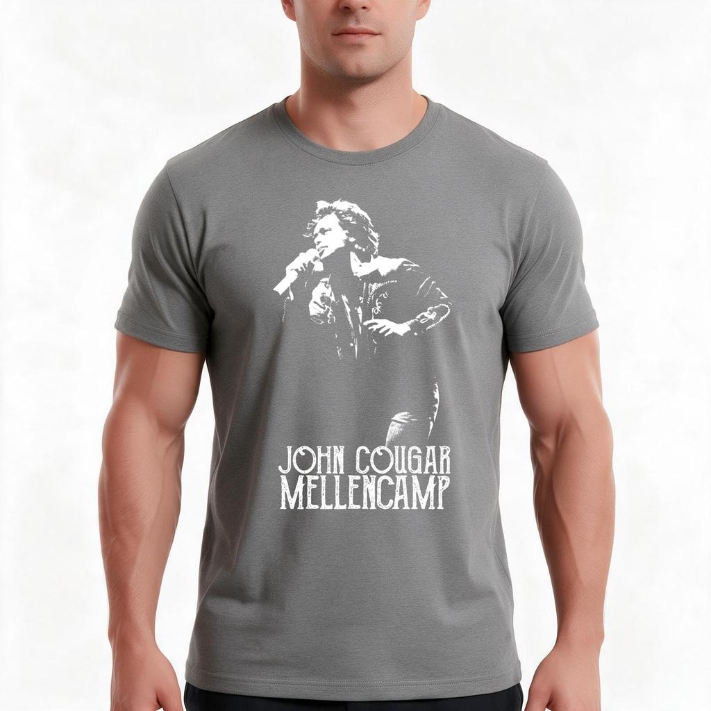 John Cougar The White Stencil Tshirt Summer Casual Cotton Tee Oversized Streetwear Tops Vintage Graphic Print 100 Cotton