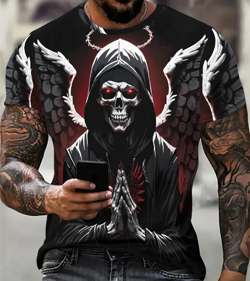 Funny Skulls Pattern Men's Street Hip Hop T-Shirts Short Sleeve Skeleton 3D Printed Horror Style Tee 6XL Plus Size Casual Tops