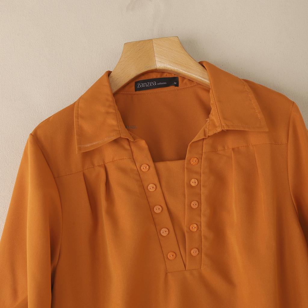 ZANZEA Damska bluzka casual z kołnierzem wykładanym, gładka, z rękawem 3/4