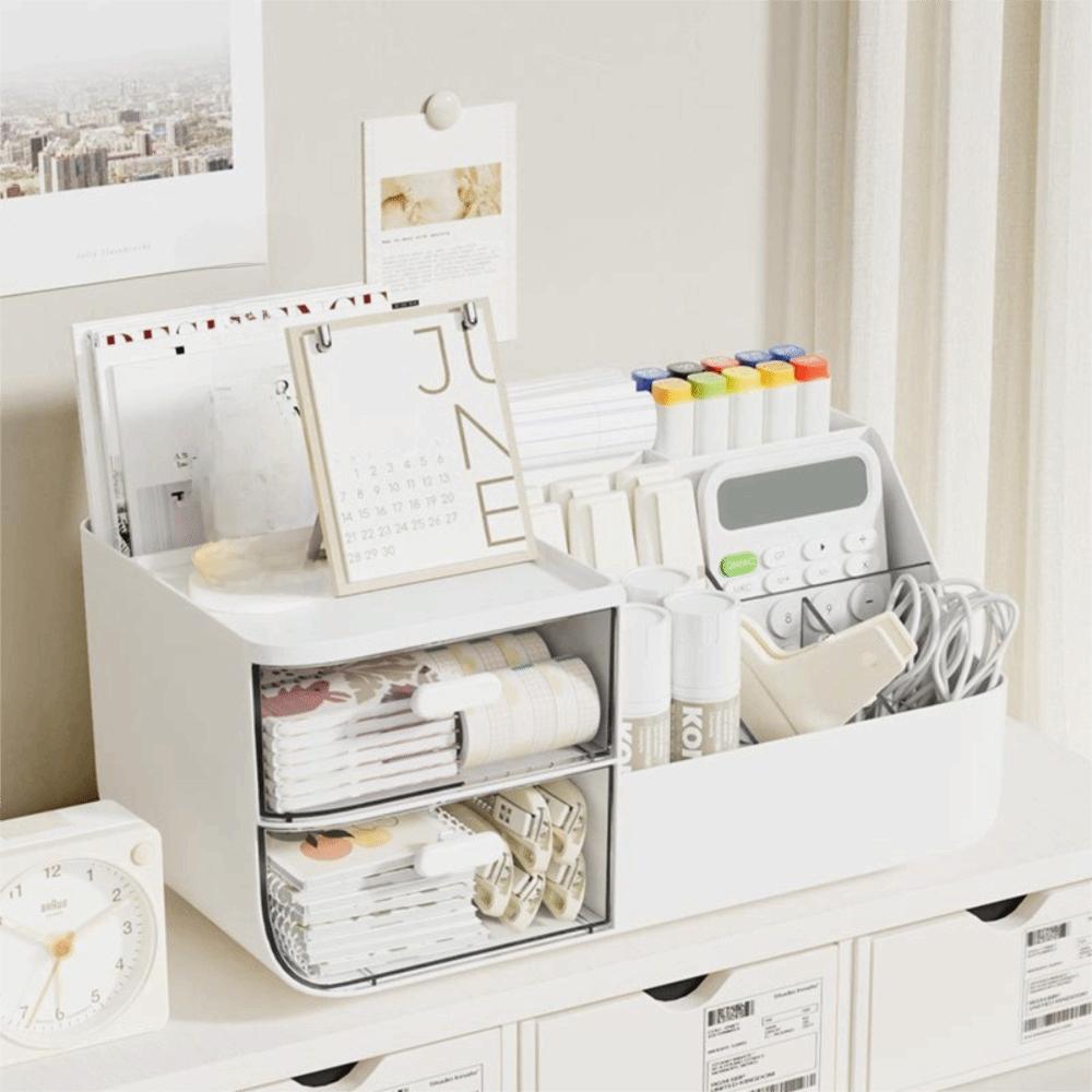 Multifunctional Desktop Storage Organizer with Drawers Cosmetics Organizer  Office Supplies