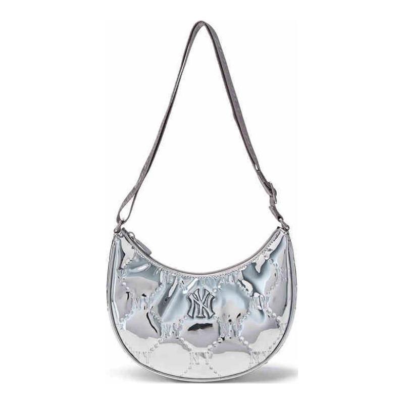 MLB 25SS New York Yankees Dark Pattern Presbyopia Printed NY Underarm Hand-Body Bag Solid Color Shoulder Bag Women’s /Milk White Logo Silver (Pack)