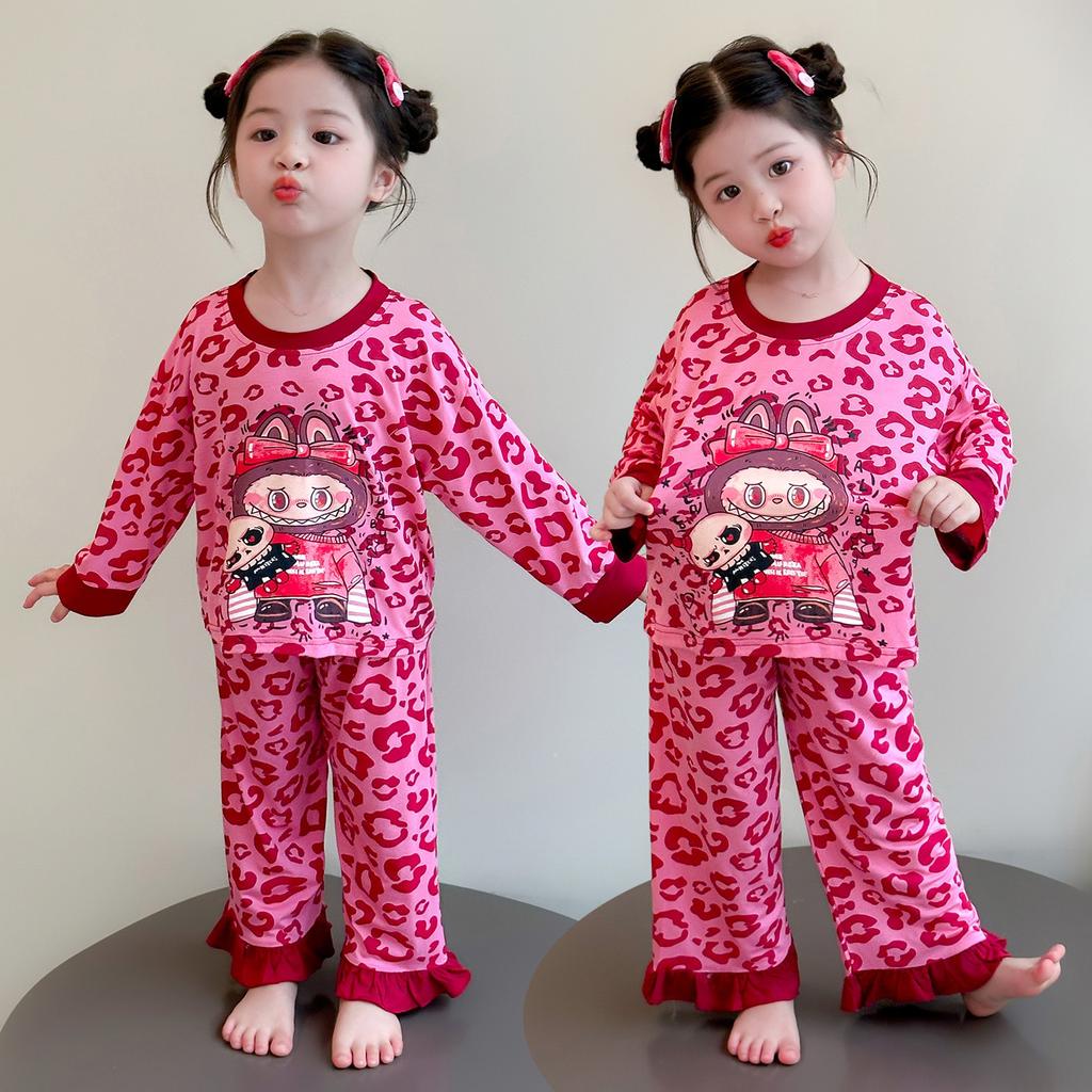 Leopard Print Girls' Pajamas Autumn Children's Pajamas Girls Long Sleeved Set Children's Home Clothes Spring and Autumn Fashion Trend