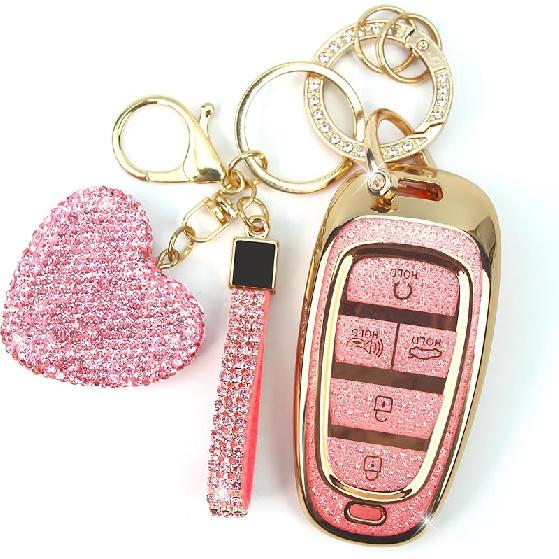 Key Fob Cover With Diamond Keychain Fit For Hyundai Car Key Holder Case Compatible With Hyundai     Sonata Santa Fe Tucson Smart Remote Key