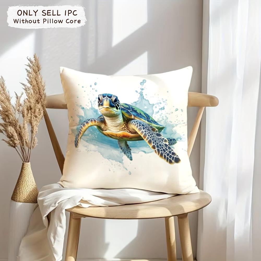 Sea Animal Turtle Coral Cushion Cover Soft Plush Fabric Double-Sided Printed Sofa Cushion Cover For All Seasons Home Decor Gift