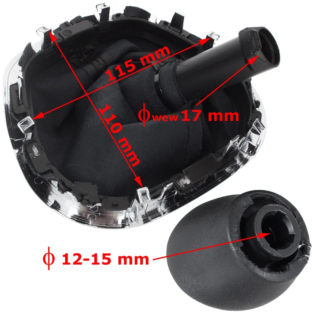Renault Trafic III 14-19 Gear Shift Knob, Black & Chrome with Black Gaiter with Chrome Frame, 6 Speed