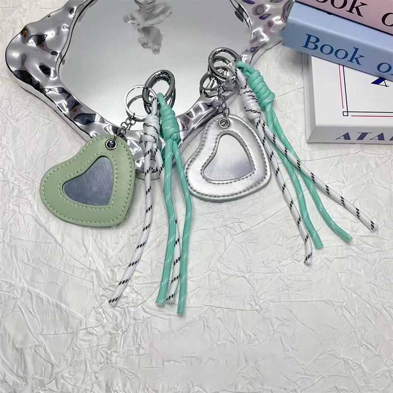 Trendy Woven Rope Keychain Y2K Creative Heart Mirror Keyring Dopamine Colored Braided Rope Key Holder Bag Pendant Gifts