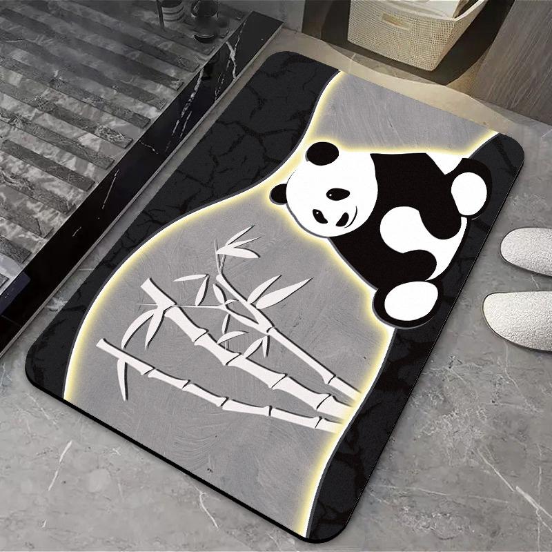 Cute Panda Door Mat Chinese Style Bathroom Diatom Mud Floor Rug Anti Slip Household Toilet Super Absorbent Quick Drying Carpet