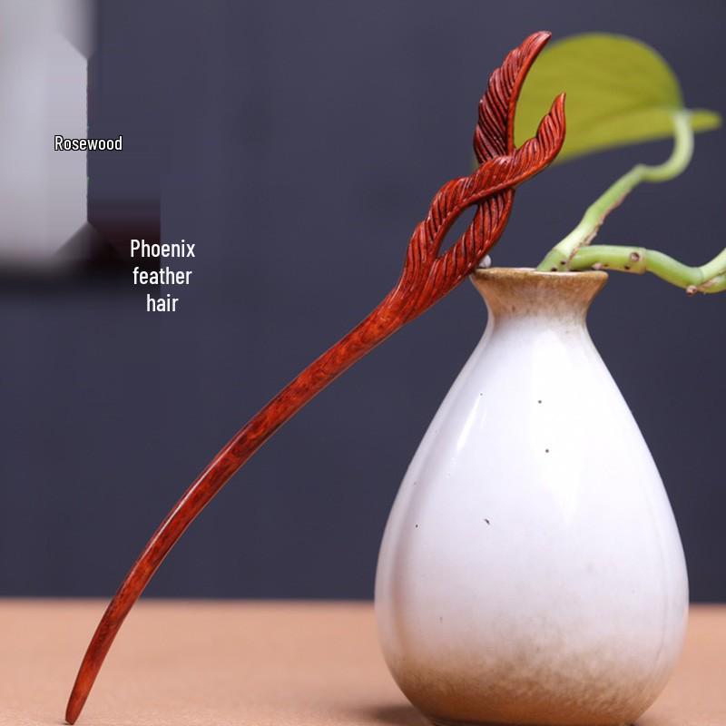 Red Sandalwood Women's Retro Hanfu Hairpins: Hollow Carved Moon Rabbit Wooden Ornaments