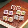 S925 Sterling Silver Four Leaf Clover Stud Earrings Natural Amethyst Topaz Advanced Sense Earring Minimalist Luxury