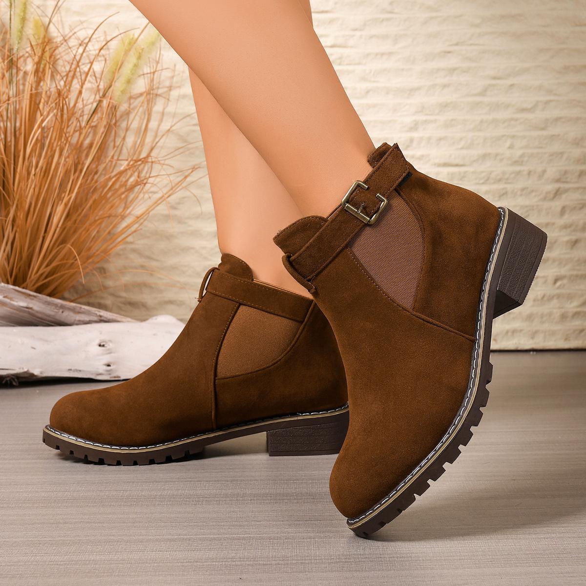 

Suede Booties Women s New Short Vintage Block Heel Flat Martin Boots Side Zipper British Style Women s Boots 43