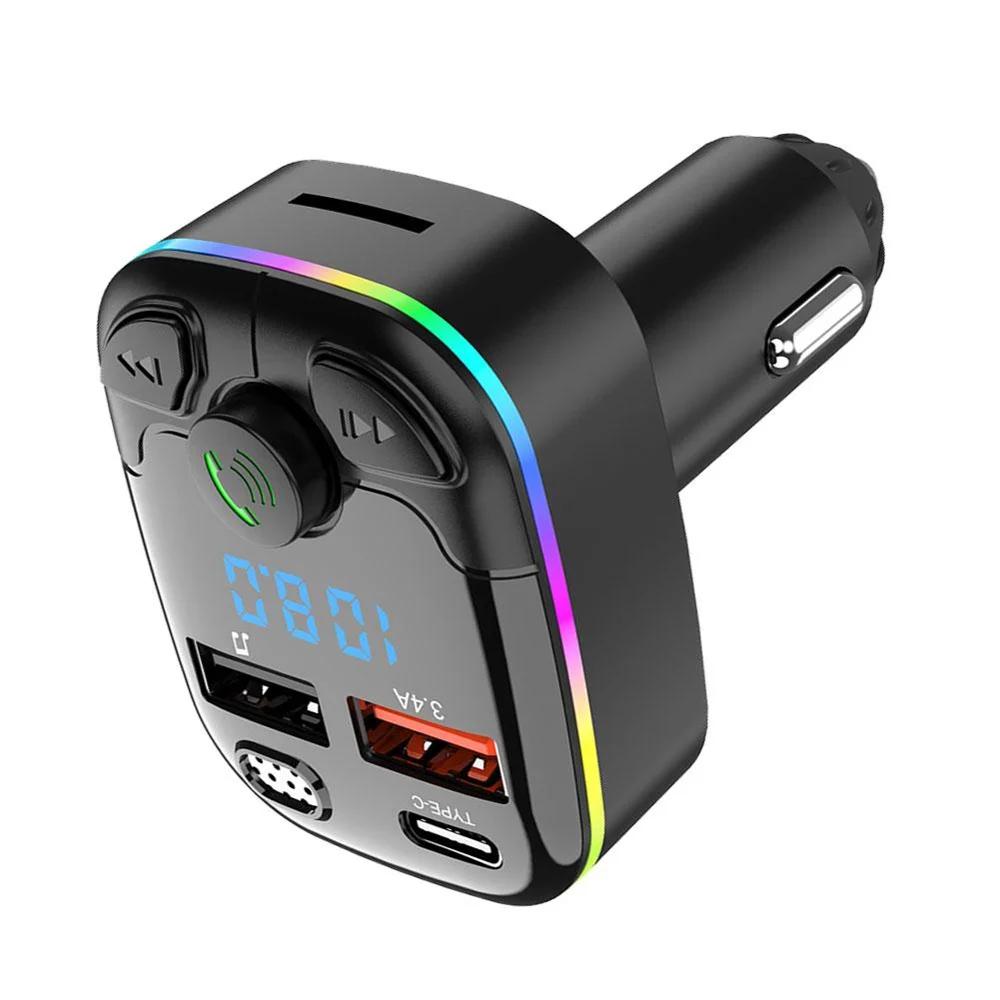 USB Car Bluetooth 5.0 FM Transmitter Type C Car Charger Auto Radio Handsfree Wireless Car Kit Car MP3 Support TF Card U Disk