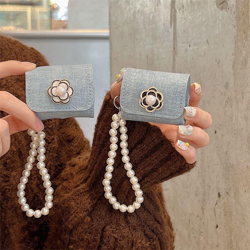 

Airpods4 Drop-Resistant Protective Case Three-Dimensional Camellia Pro2 Silicone Soft Case Female Three Generations Five Generations 1/2 Generations AirPods4 Denim Blue Bag [White Camellia]]