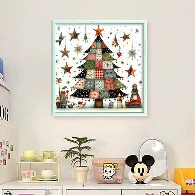 Xmas Tree Printed Cross Stitch Material 50x50cm DIY 11CT Thread Art Needlework Hand Craft Kit Christmas Embroidery Home Decor