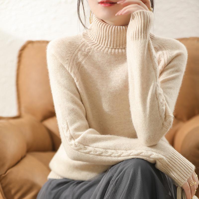 Women's High-Neck Wool Sweater: Autumn/Winter Knitwear, Loose Long Sleeve, Slimming Cashmere Base Layer
