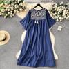 Vintage Stickereikleider Frühling Neues Kurzarmkleid für Damen Y2k Mittellanges Lockeres Vestidos Mujer Damenkleid