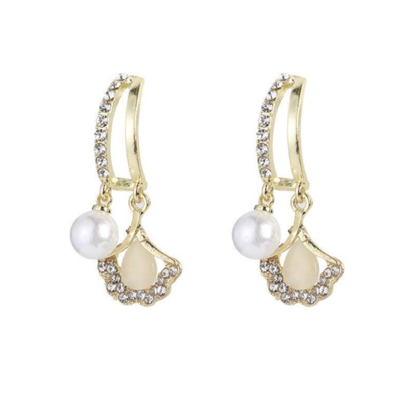Ginkgo Hoop Earrings Opal Crystal Pearl  for Women Korean Creative Design Temperament Personality Jewelry Girl Gift Brincos