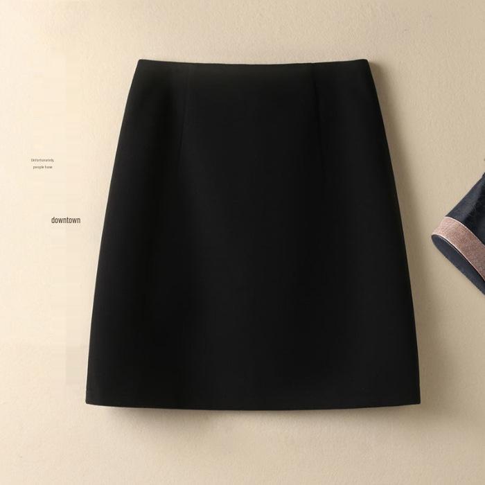 2026 New Korean Woolen High-Waisted A-Line Pencil Skirt - Autumn Style Women s Hip-Hugging Skirt L чёрный