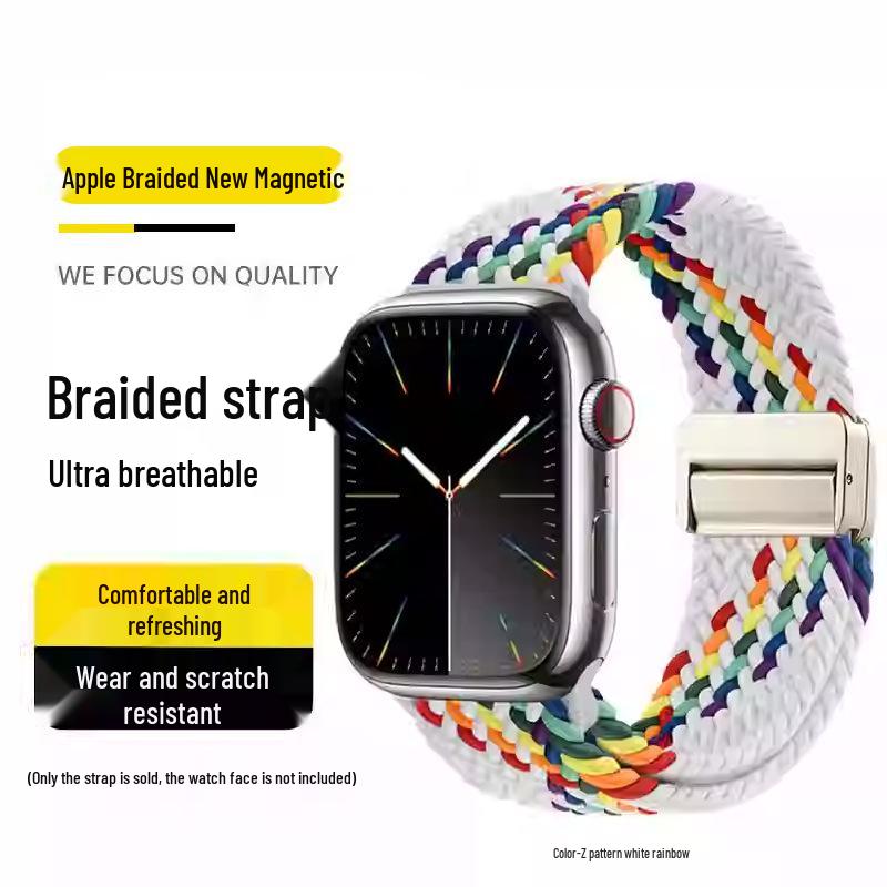 Kompatibles elastisches geflochtenes Magnetarmband aus Nylon für Apple Watch 4, 5, 6 & iWatch 7, 8, 9