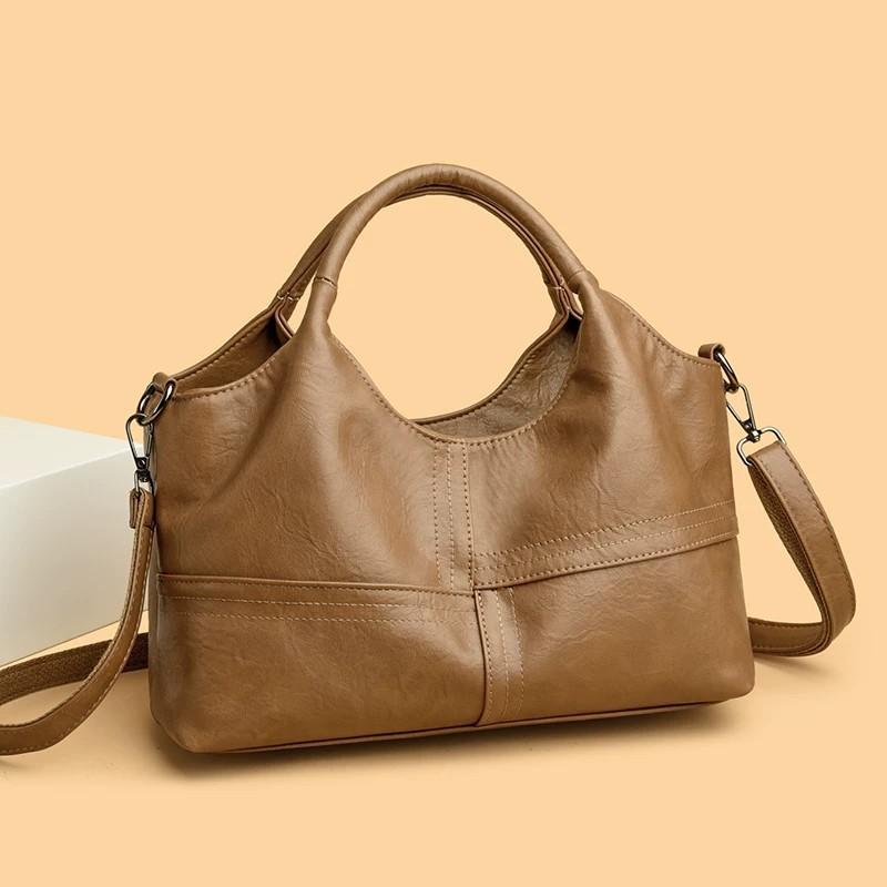 New Armpit Bag Retro Soft Leather Handbag Women'S Large-Capacity Versatile Fashion Splicing Large-Capacity Messenger Bag