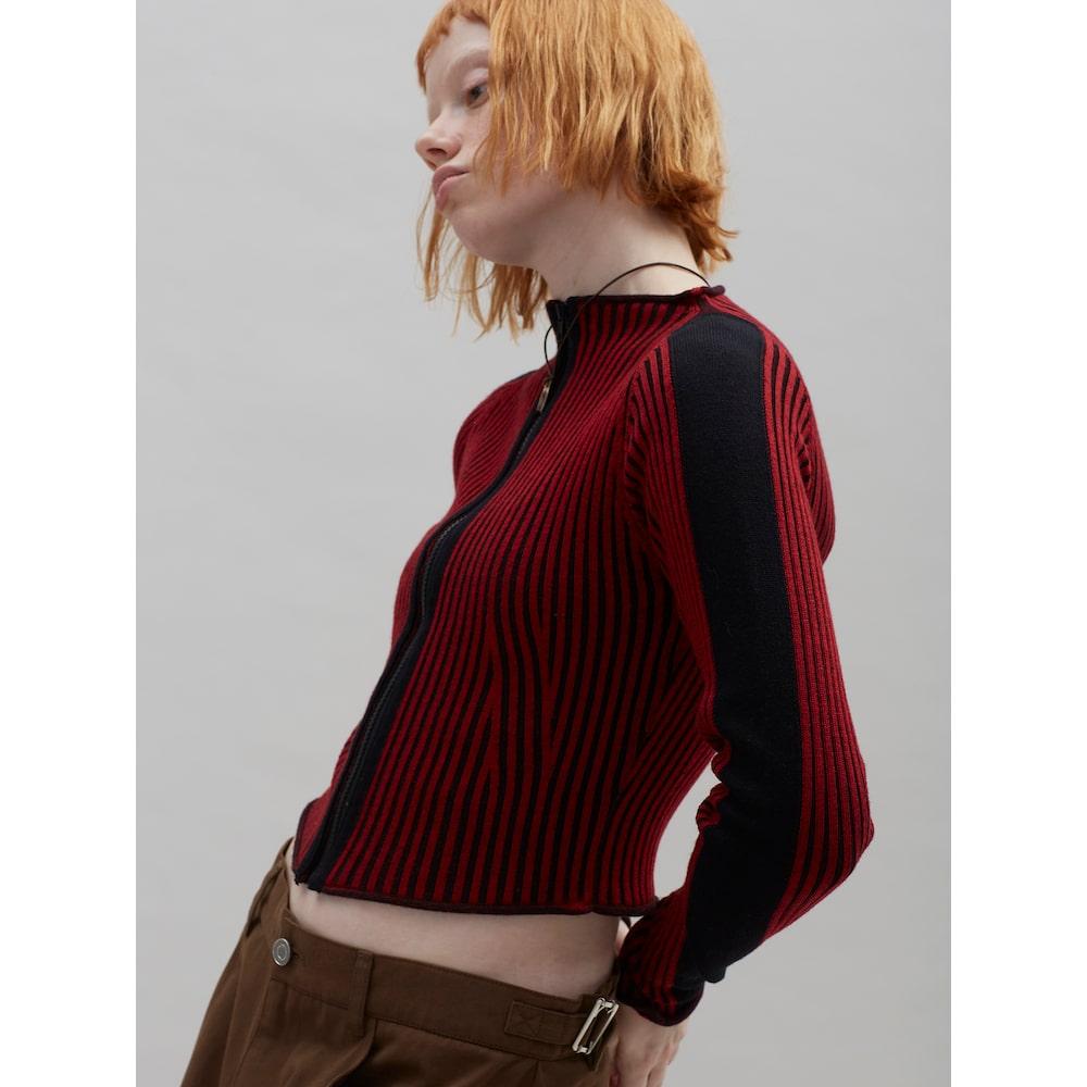 Sand Sound Boat Neck Crop Zipup Cardigan Red