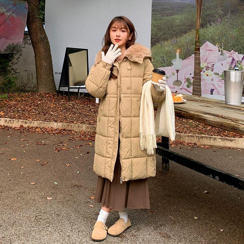 New Winter 2026 New Down Cotton Jacket Women's Mid-length Fur Collar Shawl Waist Cinching Fashion Mid-length Thickened Jacket