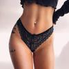 Women's Solid Color Lace Chain V Pants Sexy Black Metal Thong Low Waist Transparent Underwear