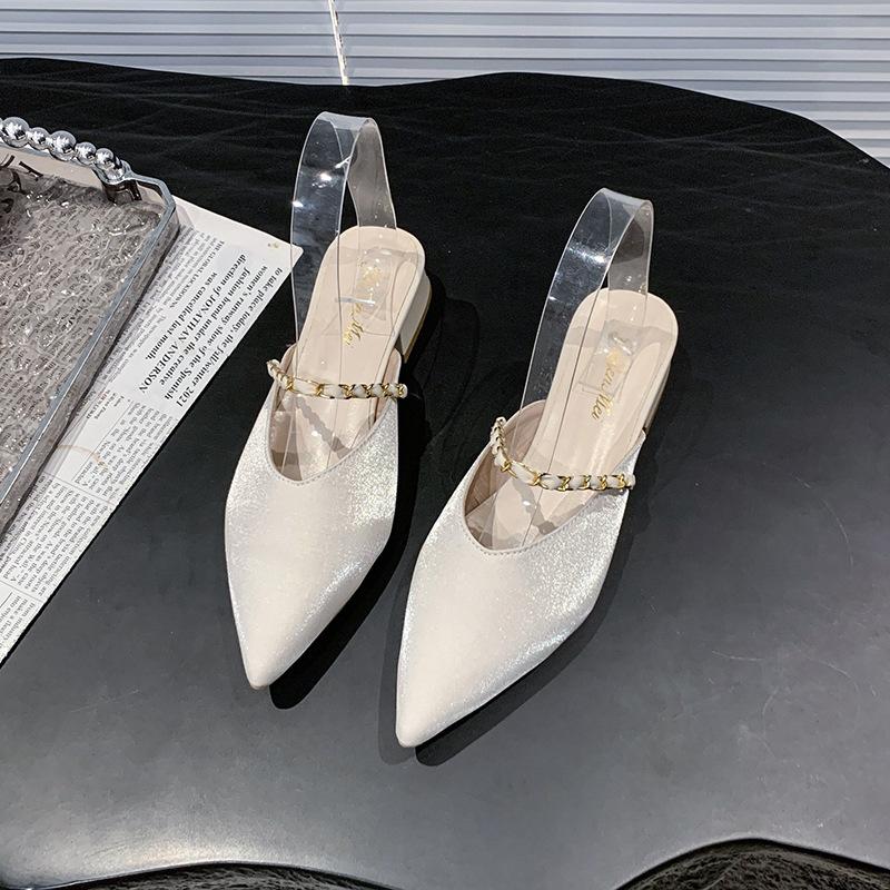Hot Selling Square Heel Pink Slides Cover Shoes Woman 2025 Low Female Mule Slippers Heels Block Pointed  High Pumps Heel Shoes