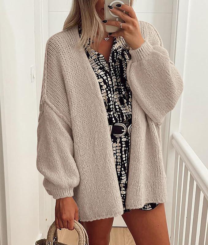 2025 Women's Oversized Knit Cardigan with Long Lantern Sleeves