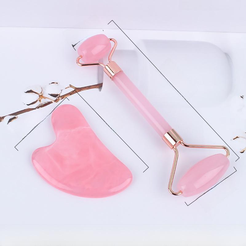Pink Resin Facial Massage Set: Roller, Scraping Board & Tendon Stick