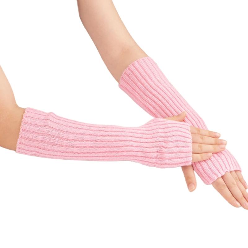 Long Fingerless Gloves Knitted Arm Sleeves Stretchy Arm Cover Thumb Hole Mittens
