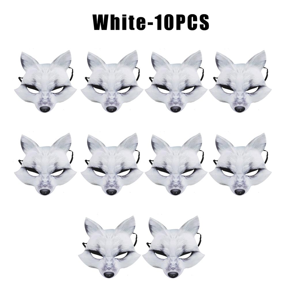 Breathable EVA Fox Half Mask Halloween Animal Cosplay Prop White Fur Effect Party Masquerade Lightweight Face Cover
