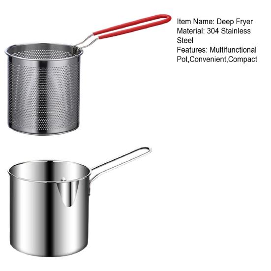 Portable Oil Fryer Deep Pot with Removable Frying Basket, Durable Stainless Steel Compact Filter Kitchen Saving Pot, No Spill for French Fries