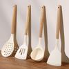 Wood Handle High-Temperature Resistant White Silicone Kitchenware Set