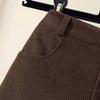 Plus Size Black Corduroy A-Line Midi Skirt for Autumn/Winter - Slimming, Versatile, and Bodycon Women's Clothing