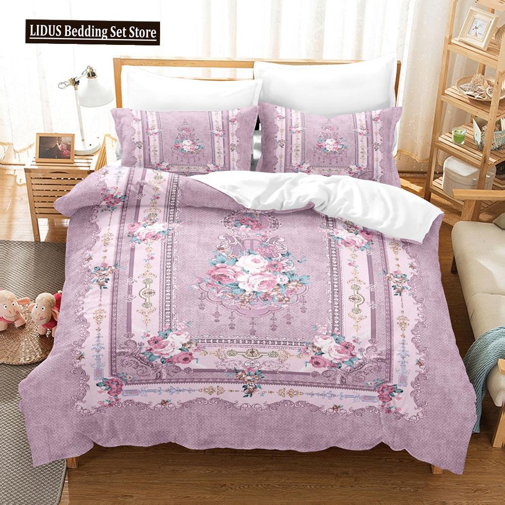 Flower Duvet Cover Set Colourful Flower 3D Print King Queen Full Size Polyester Comforter Cover With Pillowcases For Girl Kid