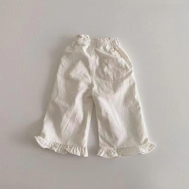 Baby Girl Retro Fungus Edge Pants Casual Girls' Pants Lace Wide Leg Pants Anti Mosquito Trend
