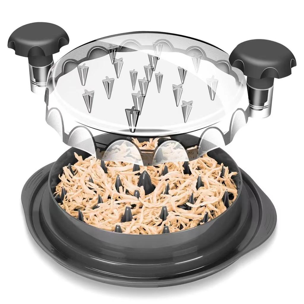 Upgrate Chicken Shredder Tool Twist with Transparent Lid Ergonomic Handle Anti-Slip Base Dishwasher Safe Cleaning Brush