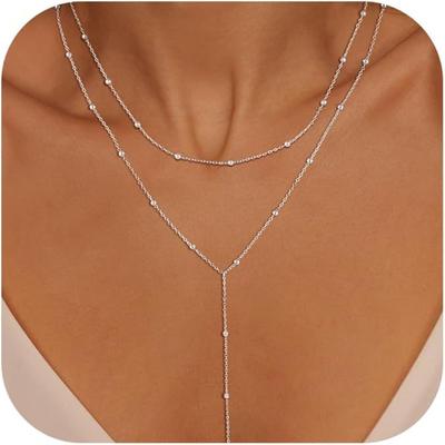 Simple Rope Long Necklace Fashionable Copper Collar Chain Y-shaped Pendant Necklace Beaded Necklace