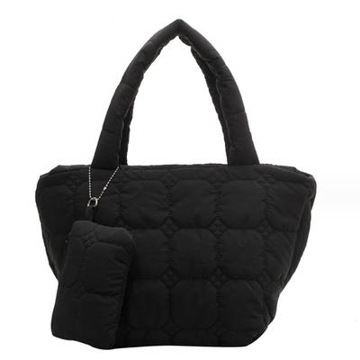 Tote avec grand pour les déplacements domicile-travail ou nylon [PETITCHOU] Sac à main pour femme, sac, matelassé, sac à main, pochette, léger, capacité, école, (noir)