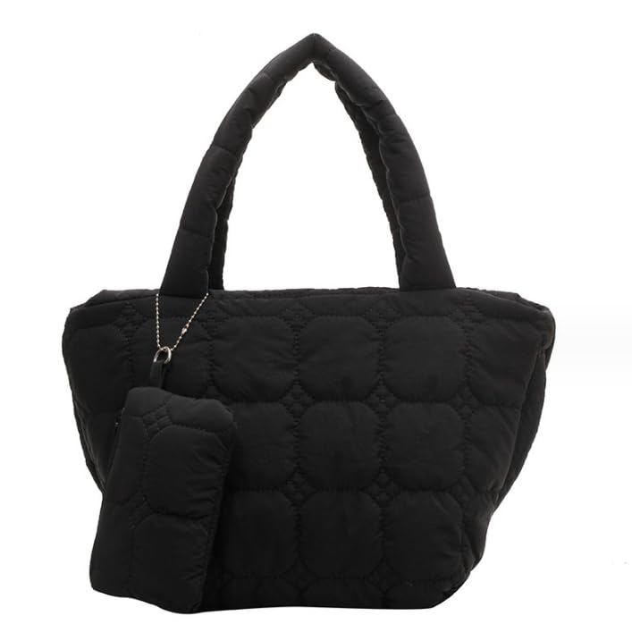 tote with large for commuting to work or nylon [PETITCHOU] Women's handbag, bag, quilted, handbag, pouch, lightweight, capacity, school, (black)