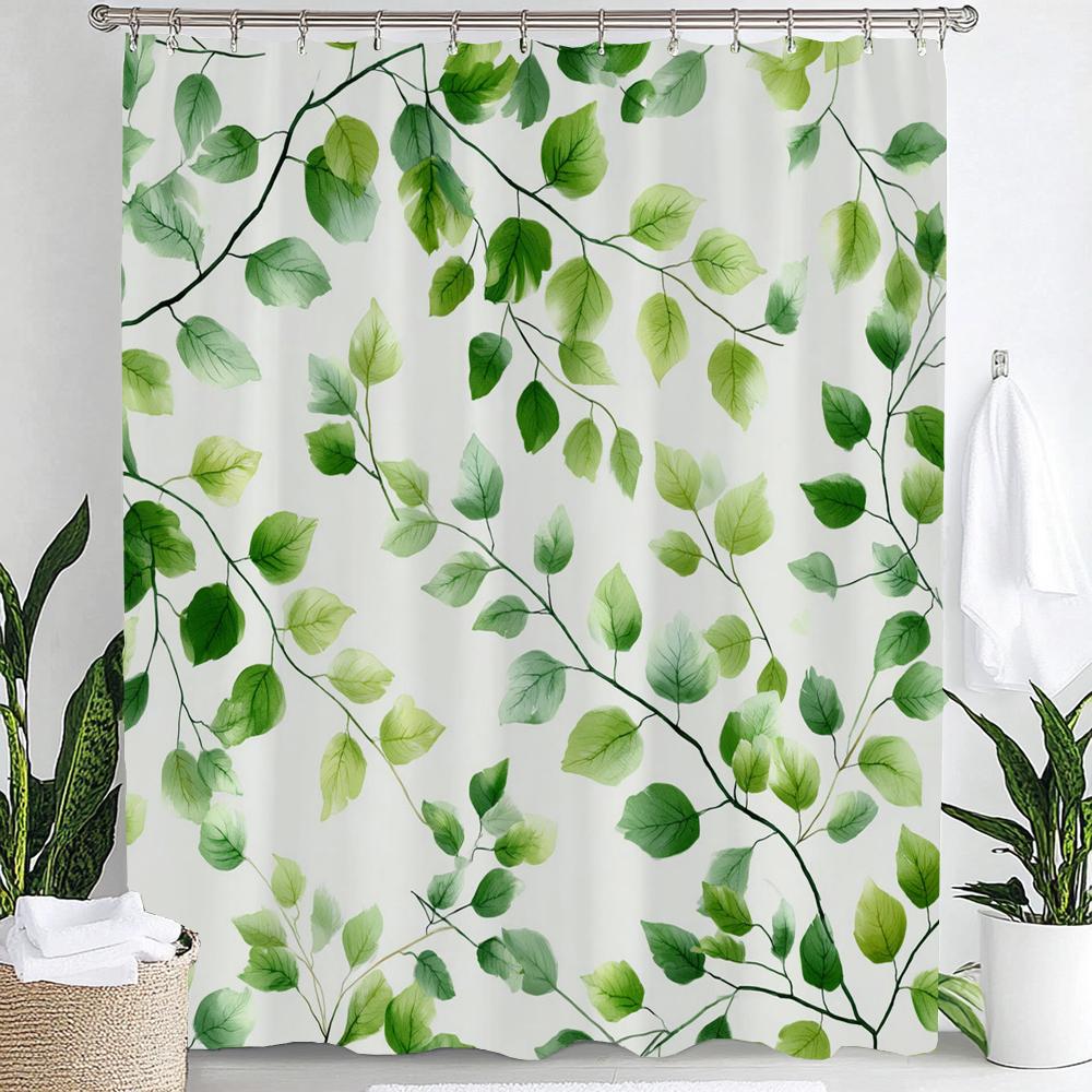 1pc Autumn Leaves Shower Curtain, Bathroom Decorative Shower Curtain, Printed Polyester Fabric Shower Curtain with Hooks 90x180cm-35x70in