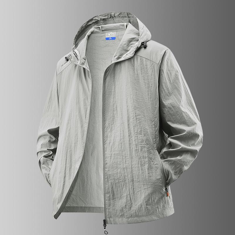 Sommer Wasserdichte Wanderjacken Herren Angeln Radfahren Kapuzenjacke Fitnessstudio Sport Laufmantel Outdoor Sonnenschutz Dünne Jacke Kleidung 5XL licht grau
