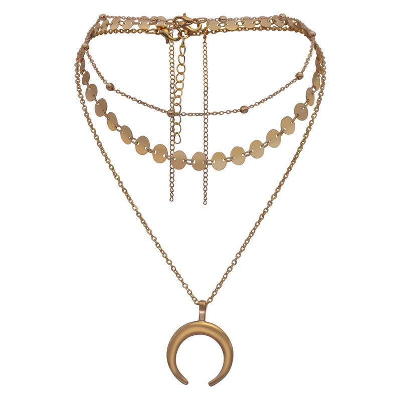 Boho Star Moon Heart Snake Sequin Pendant Necklace Ladies Multilayer Gold Metal Clavicle Necklaces Girls Jewelry