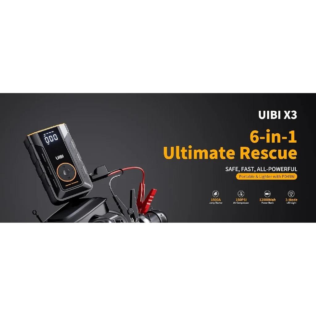 4-IN-1 Car Jump Starter with Air Compressor Peak 1500A Auto Battery Booster 150PSI Air Pump Portable Power Bank Tire Inflator