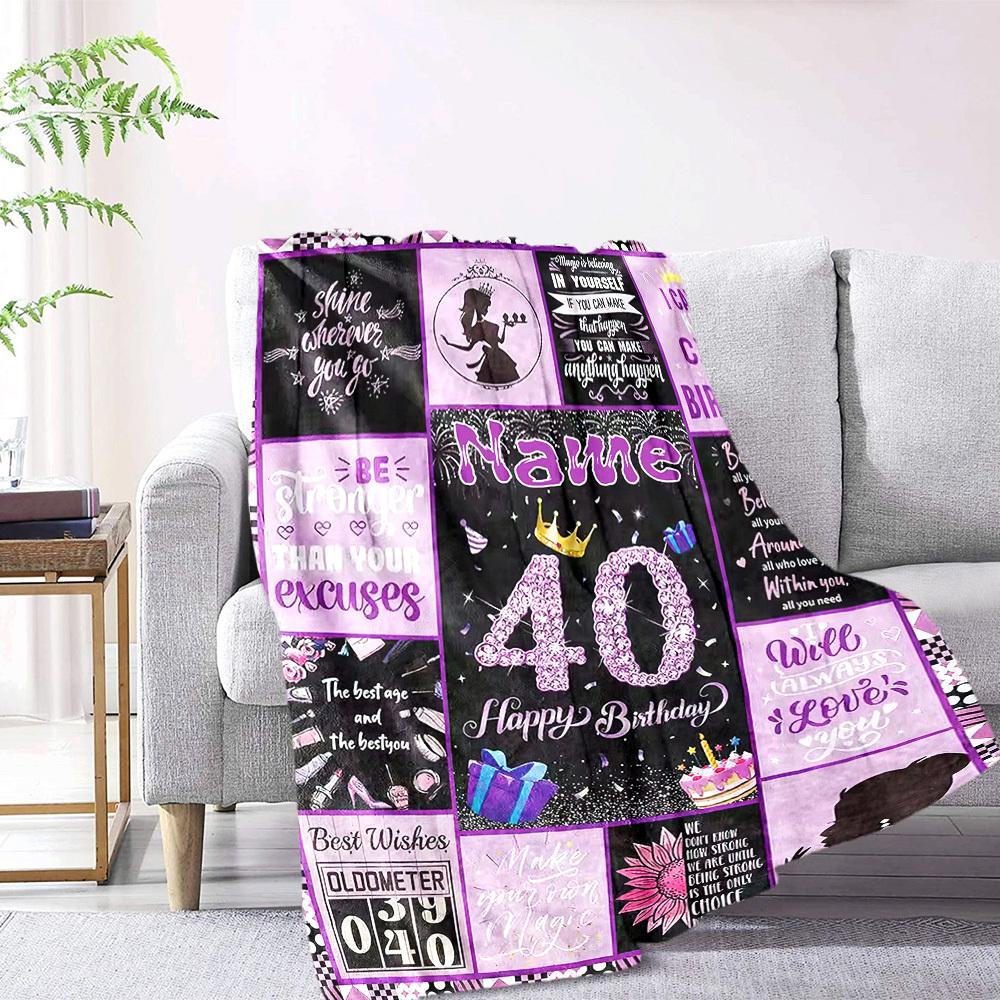 Happy 40Th Birthday Home Customize Your Name Blankets Comfortable Soft Lightweight Allseason Multipurpose Blanket For Picnics Sofas Offices Beds